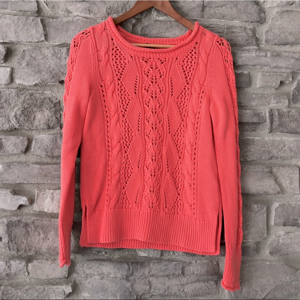 Gap Size M Bright Pink/Coral 🌺 Open Knit Cable Knit Sweater